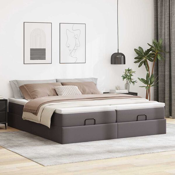vidaXL Ottoman-Bett mit Matratzen Grau 160x200 cm Kunstleder