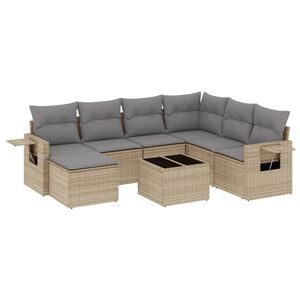 vidaXL 8-tlg. Garten-Sofagarnitur mit Kissen Beige Poly Rattan