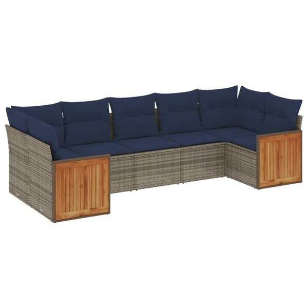 vidaXL 7-teiliges Gartensofa-Set mit Kissen, grau, Polyrattan