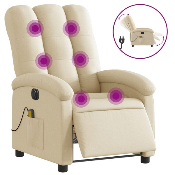 vidaXL Massagesessel Elektrisch Creme Stoff
