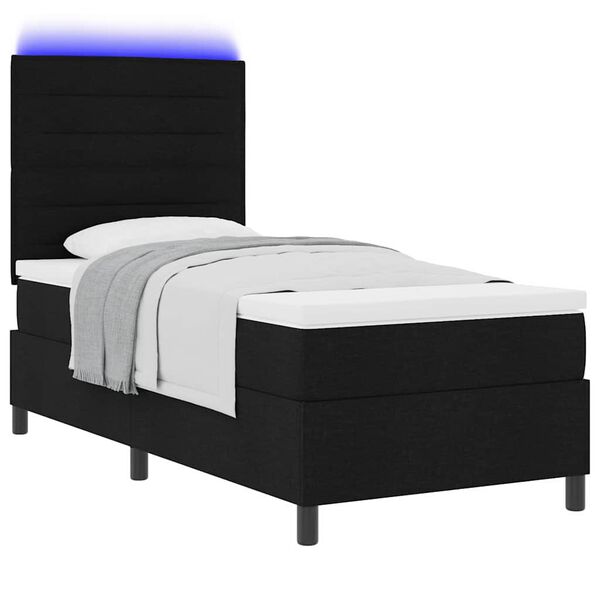 vidaXL Boxspringbett mit Matratze mit LED Schwarz 80 x 200 cm Stoff