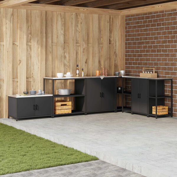 vidaXL K&uuml;chenaufbewahrung mit Regal Schwarz 60 x 50 x 92 cm Stahl