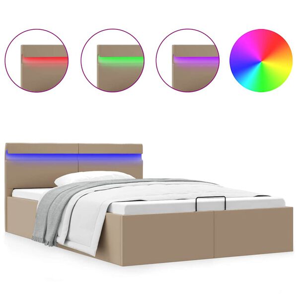 vidaXL Stauraumbett mit LED Cappuccino-Braun Kunstleder 120&times;200cm