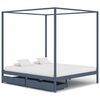 vidaXL Himmelbett-Gestell 2 Schubladen Grau Kiefernholz 160x200 cm