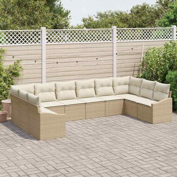 vidaXL Gartensofa-set mit Speicher 10 pcs Beige und Creme Poly-Rattan