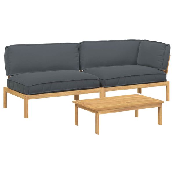 vidaXL Sofa Set mit Kissen Uni 3 pcs Anthrazit Massivholz Akazie