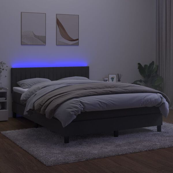 vidaXL Boxspringbett mit Matratze & LED Dunkelgrau 140x190 cm Samt