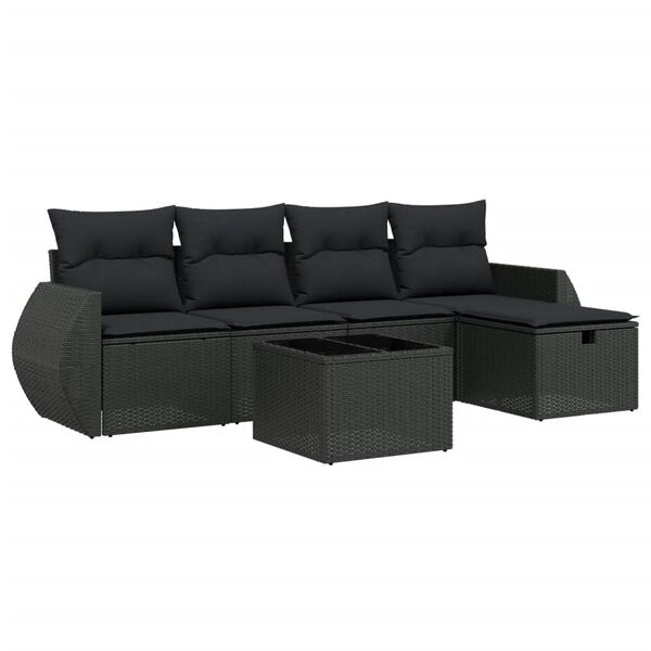 vidaXL 5-tlg. Garten-Sofagarnitur mit Kissen Schwarz Poly Rattan