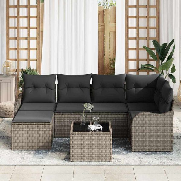 vidaXL Gartensofa-set 7 pcs Grau Poly-Rattan