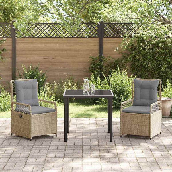 vidaXL Garten Essgruppe 3 pcs Beige und Hellgrau Poly-Rattan