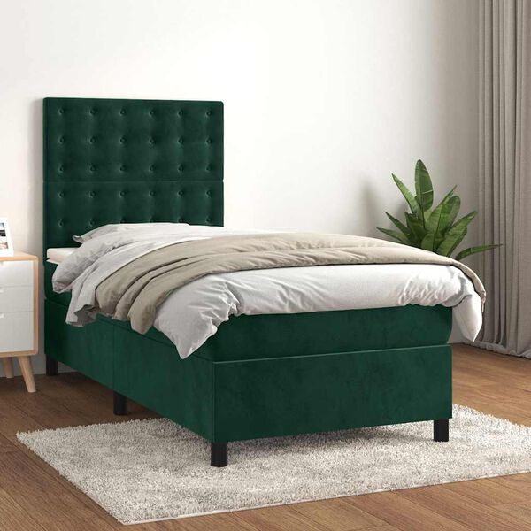 vidaXL Boxspringbett mit Matratze Dunkelgr&uuml;n 100x200 cm Samt
