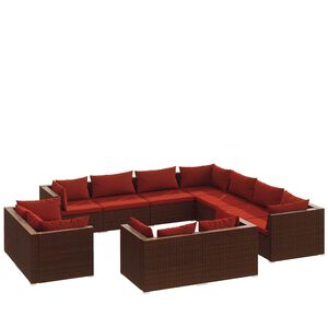 vidaXL 11-tlg. Garten-Lounge-Set mit Kissen Braun Poly Rattan
