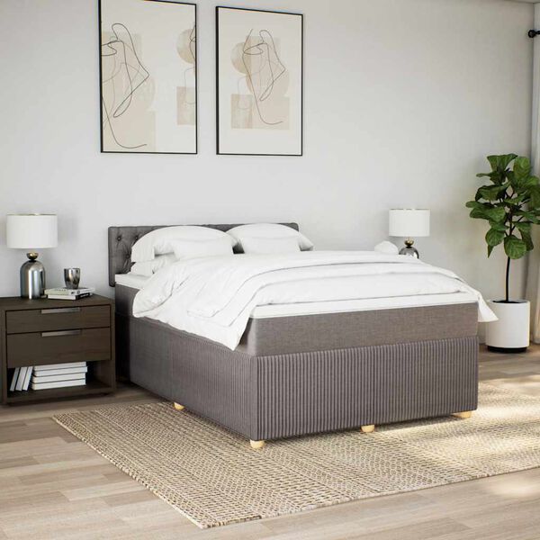 vidaXL Boxspringbett mit Matratze Taupe 140x200 cm Stoff