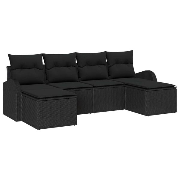 vidaXL Gartensofa-set mit Kissen 6 pcs Schwarz Poly Rattan