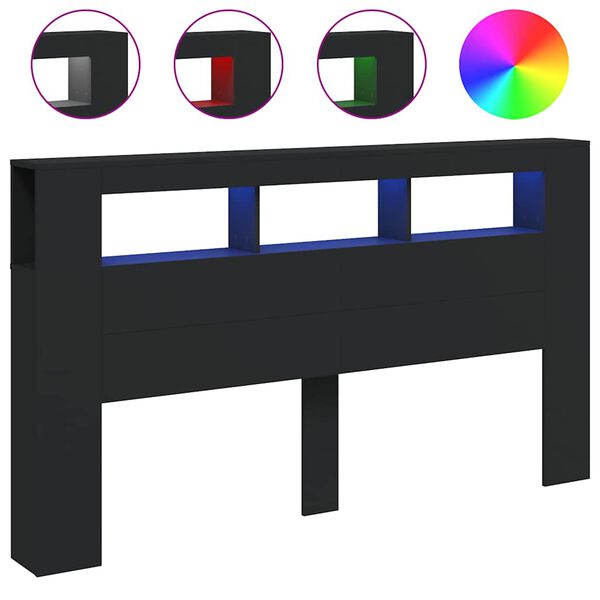 vidaXL LED-Kopfteil Schwarz 180x18,5x103,5 cm Holzwerkstoff