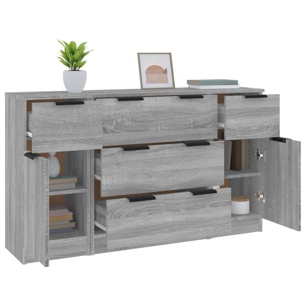 vidaXL 3-tlg. Sideboard-Set Grau Sonoma Holzwerkstoff
