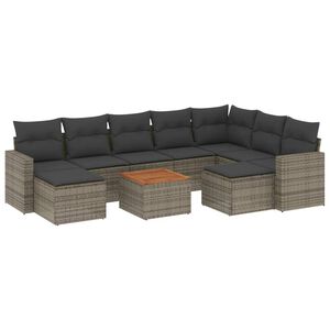 vidaXL 10-tlg. Garten-Sofagarnitur mit Kissen Grau Poly Rattan