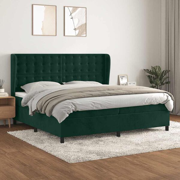 vidaXL Boxspringbett mit Matratze Dunkelgr&uuml;n 200x200 cm Samt