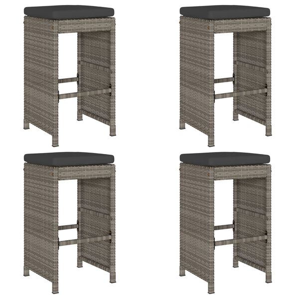 vidaXL Garten-Barhocker mit Kissen 4 Stk. Grau Poly Rattan