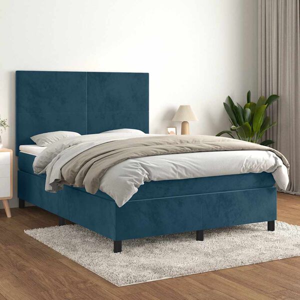vidaXL Boxspringbett mit Matratze Dunkelblau 140x200 cm Samt