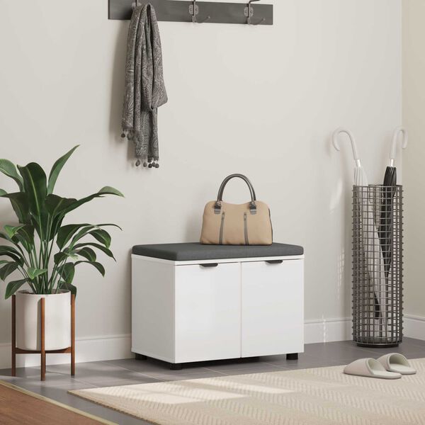 vidaXL Flurbank mit Kissen mit Speicher mit T&uuml;r Wei&szlig; 60 x 38 x 46 cm