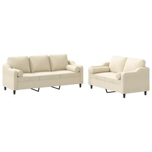 vidaXL 2-tlg. Sofagarnitur mit Kissen Creme Stoff