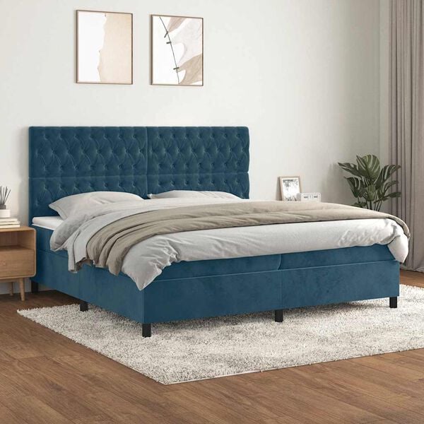vidaXL Boxspringbett mit Matratze Dunkelblau 200x200 cm Samt