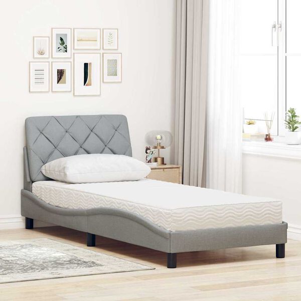 vidaXL Bett mit Matratze Hellgrau 90x190 cm Stoff