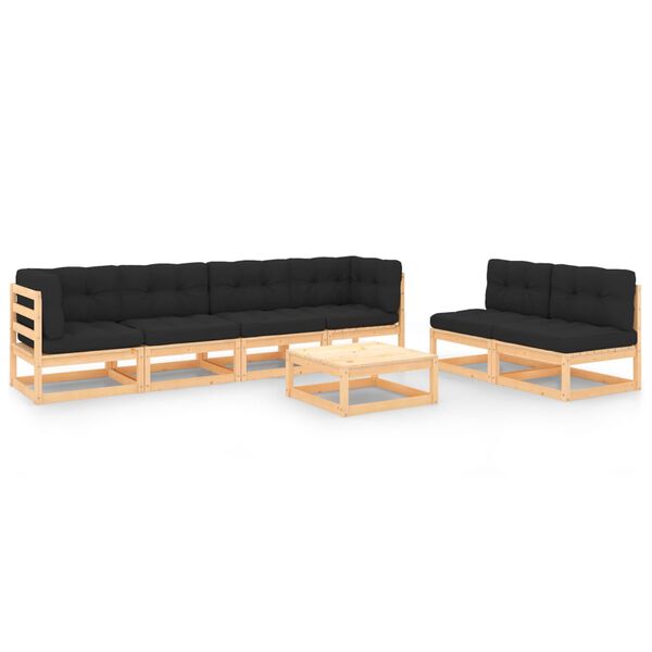 vidaXL 7-tlg. Garten-Lounge-Set mit Kissen Massivholz Kiefer