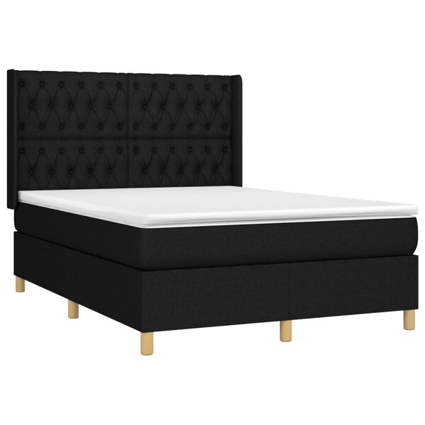 vidaXL Boxspringbett mit Matratze & LED Schwarz 140x200 cm Stoff