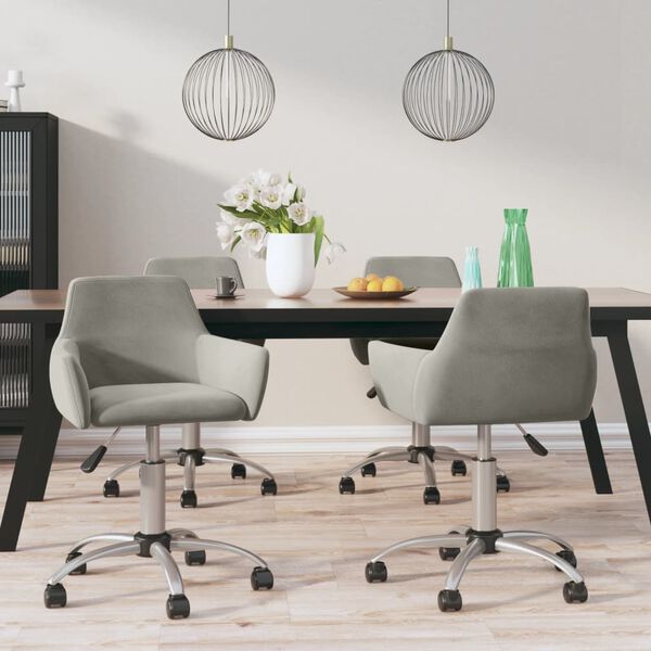 vidaXL Esszimmerst&uuml;hle 4 Stk. Drehbar Hellgrau Samt