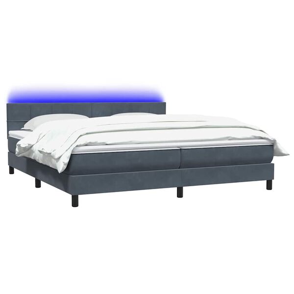 vidaXL Boxspringbett mit Matratze & LED Dunkelgrau 180x210 cm Samt