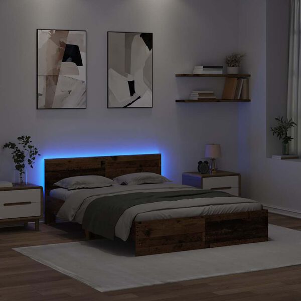 vidaXL Bettrahmen mit Kopfteil Altholz 135 x 190 cm Holzwerkstoff