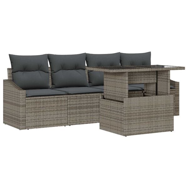 vidaXL Garten-Sofa-Set mit Speicher 5 pcs Grau Poly Rattan