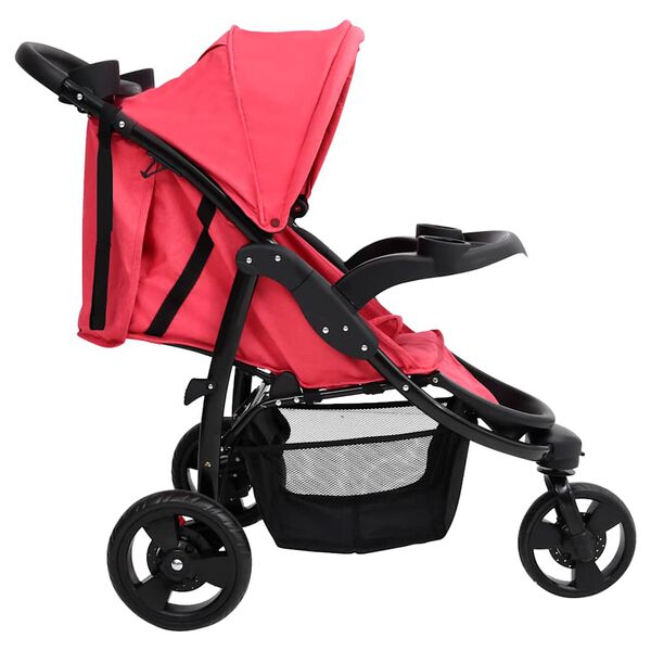 vidaXL 3-Rad-Kinderwagen Rot und Schwarz Stahl