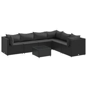 vidaXL 7-tlg. Garten-Lounge-Set mit Kissen Schwarz Poly Rattan