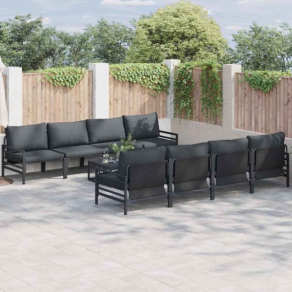 vidaXL Garten-Sofa-Set mit Kissen 9 pcs Anthrazit Stahl & Stoff