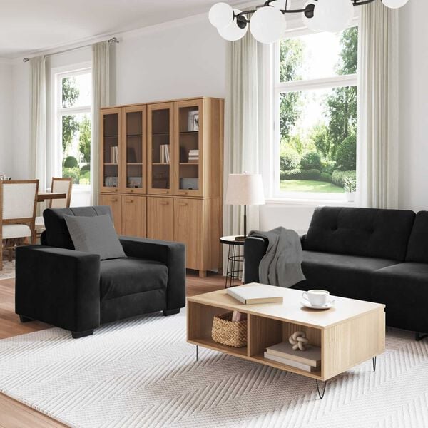 vidaXL Sofa Set 3 pcs Schwarz 221 x 80 x 80 cm Samt