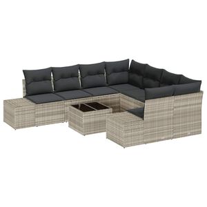 vidaXL Garten-Sofa-Set 9 pcs Hellgrau und Dunkelgrau Poly-Rattan
