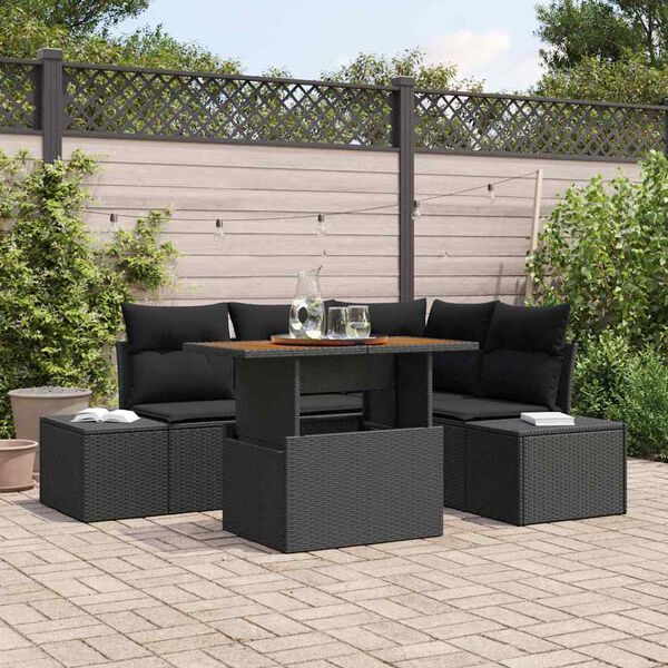 vidaXL Garten-Sofa-Set mit Speicher 5 pcs Schwarz Poly Rattan