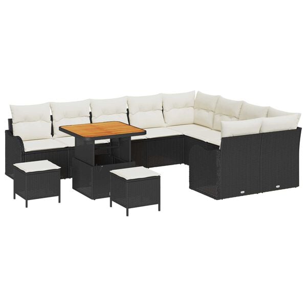 vidaXL Garten-Sofa-Set mit Kissen mit Kissen 12 pcs Schwarz und Creme