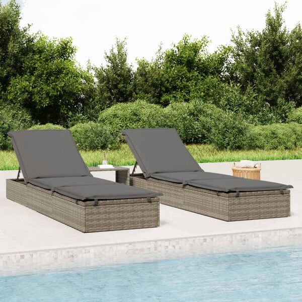 vidaXL Sonnenliege 1 Stk. mit Auflage Grau 201x55x62 cm Poly Rattan