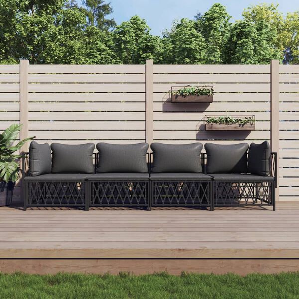 vidaXL 4-tlg. Garten-Lounge-Set mit Kissen Anthrazit Stahl