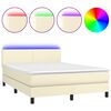 vidaXL Boxspringbett mit Matratze & LED Creme 140x190 cm Kunstleder