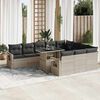 vidaXL 11-tlg. Garten-Sofagarnitur mit Kissen Hellgrau Poly Rattan