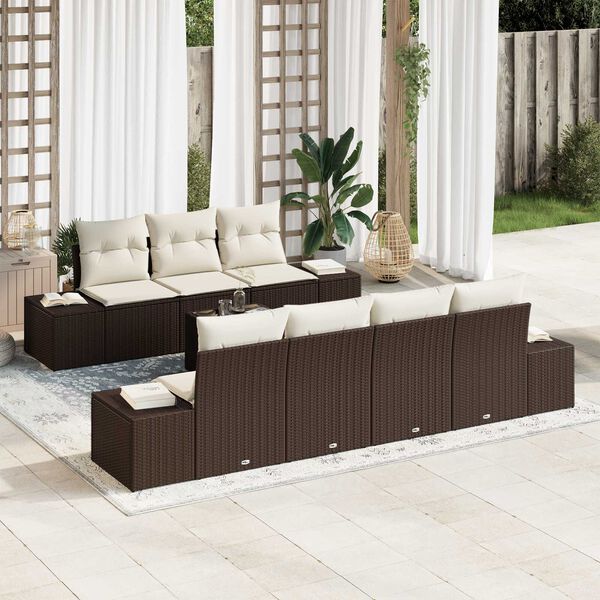 vidaXL Sofa Set mit Kissen 8 pcs Braun Poly Rattan
