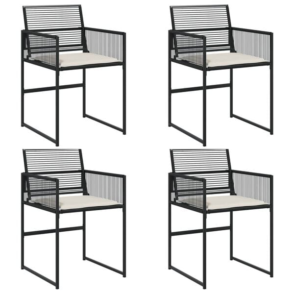 vidaXL Gartenstühle mit Kissen 4 Stk. Schwarz Poly Rattan