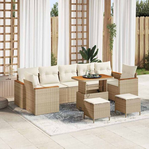 vidaXL Garten-Sofa-Set mit Kissen 10 pcs Beige Poly Rattan