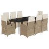 vidaXL 9-tlg. Garten-Essgruppe mit Kissen Beige Poly Rattan