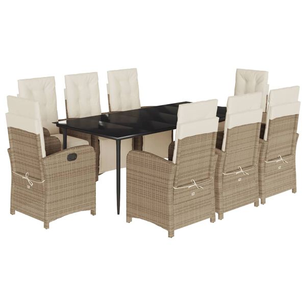 vidaXL 9-tlg. Garten-Essgruppe mit Kissen Beige Poly Rattan